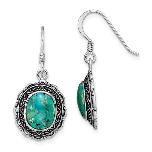 Sterling Silver Antiqued with Recon. Turquoise Earrings