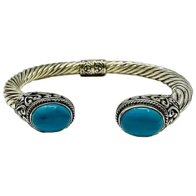 Sterling Silver  Classic Cable Cuff Bracelet with Turquoise Inlay