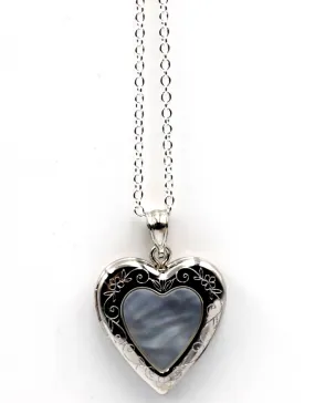 Sterling Silver Mother of Pearl Heart Pendant Locket for 2 pictures   Necklace