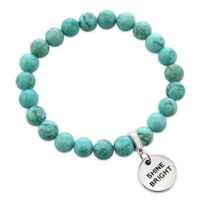 Stone Bracelet - Aqua Breeze Turquoise 8mm Beads - With Silver Word Charms