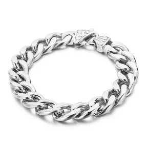 Stylish Men's Titanium Steel Chain Bracelet and Necklace with Unique Flat Flower Buckle Design