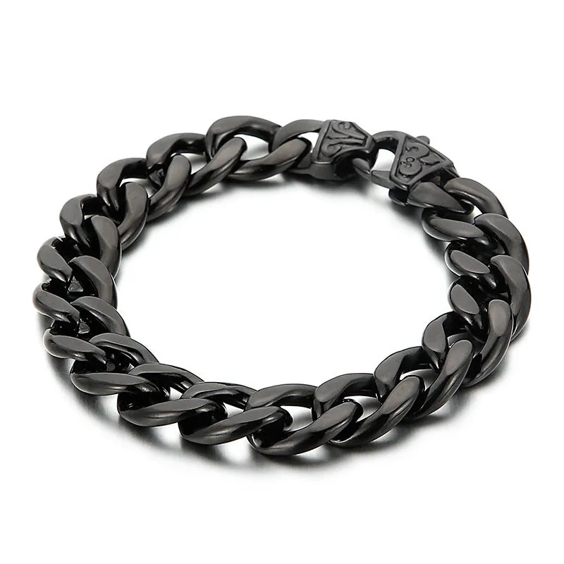 Stylish Men's Titanium Steel Chain Bracelet and Necklace with Unique Flat Flower Buckle Design