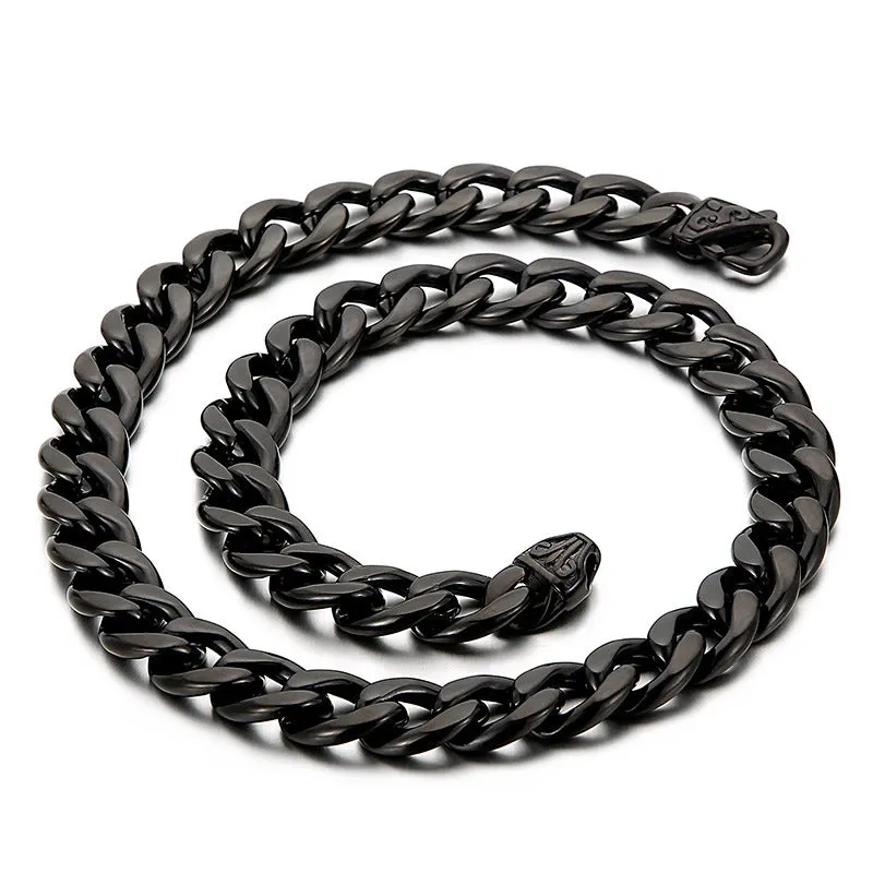 Stylish Men's Titanium Steel Chain Bracelet and Necklace with Unique Flat Flower Buckle Design