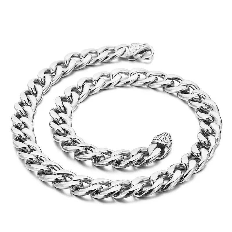 Stylish Men's Titanium Steel Chain Bracelet and Necklace with Unique Flat Flower Buckle Design