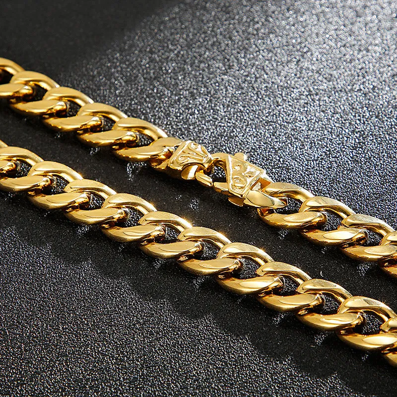 Stylish Men's Titanium Steel Chain Bracelet and Necklace with Unique Flat Flower Buckle Design