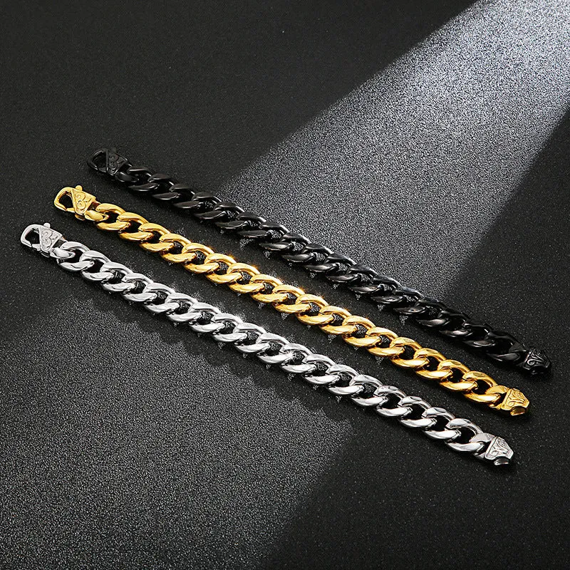 Stylish Men's Titanium Steel Chain Bracelet and Necklace with Unique Flat Flower Buckle Design