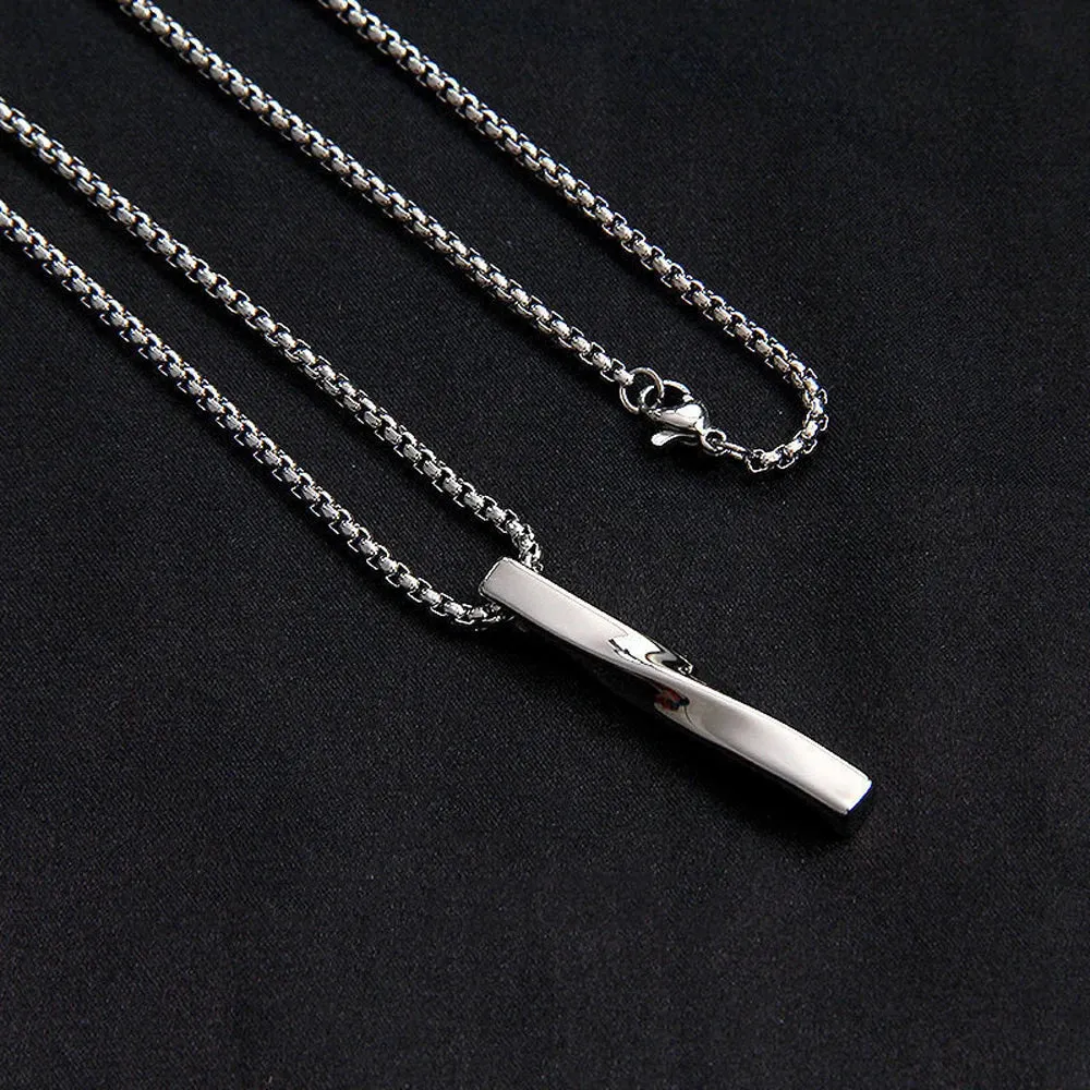 SUMENG 2024 New Fashion Black Rectangle Pendant Necklace Men Trendy Simple Stainless Steel Chain Men Necklace Jewelry Gift