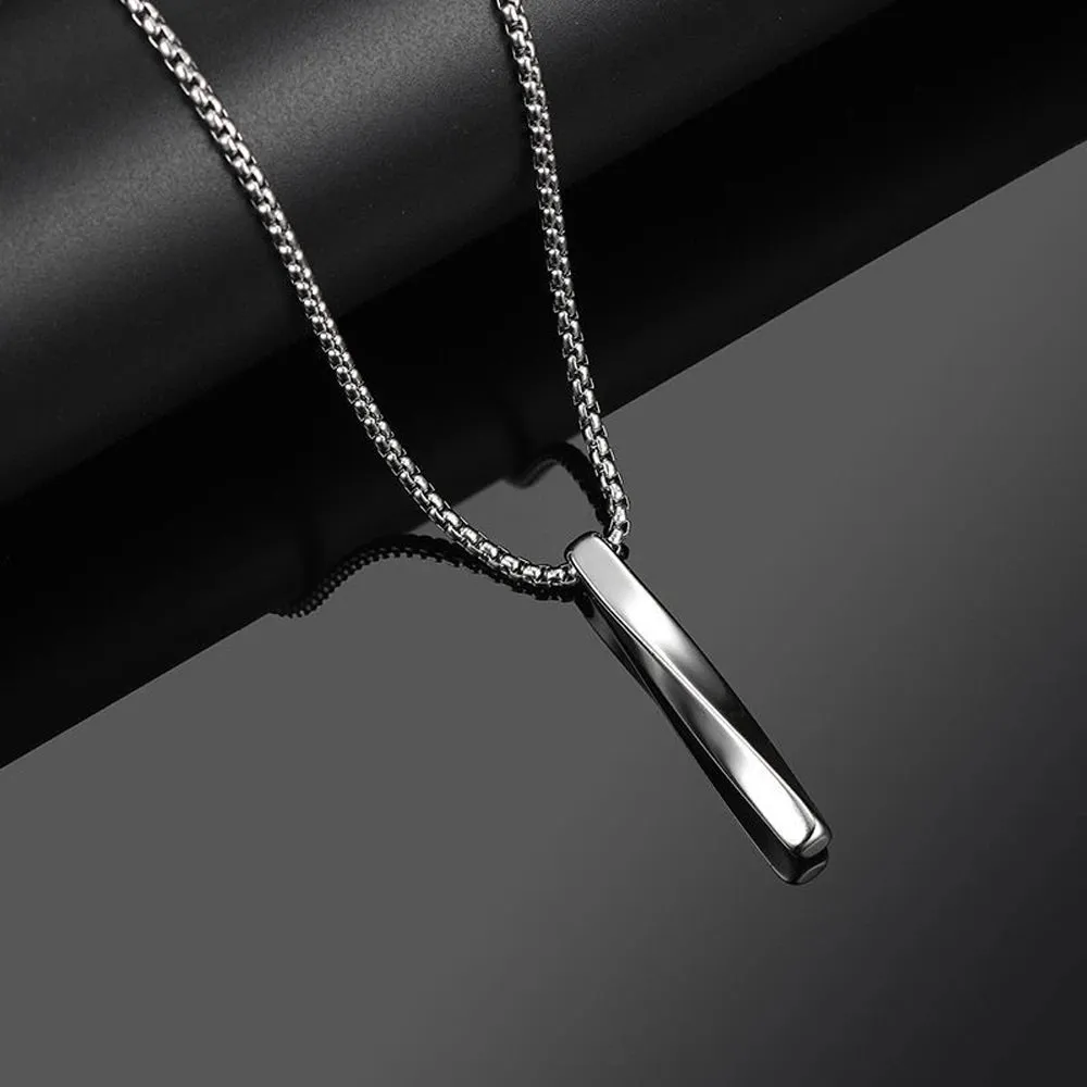 SUMENG 2024 New Fashion Black Rectangle Pendant Necklace Men Trendy Simple Stainless Steel Chain Men Necklace Jewelry Gift