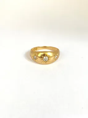 THIRD PAYMENT Antique, 18ct Gold, Diamond, 3 Star, Gypsy Starburst Ring, Hallmarked 18ct Gold, Birmingham 1911