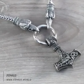 Thor's Hammer Necklace Silver Raven Viking Norse