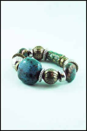 Turquoise Color Moroccan Bead Stretch Bracelet