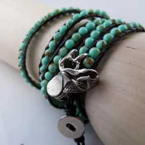 Turquoise Five Wrap Bracelet with Sterling Silver Charm