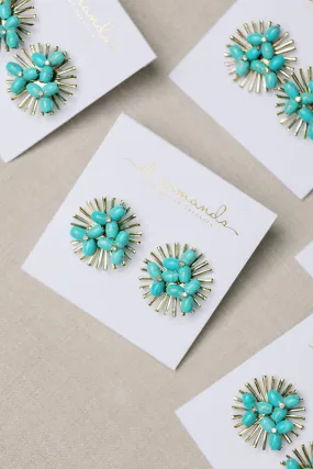 Turquoise Sunburst Statement Stud Earrings