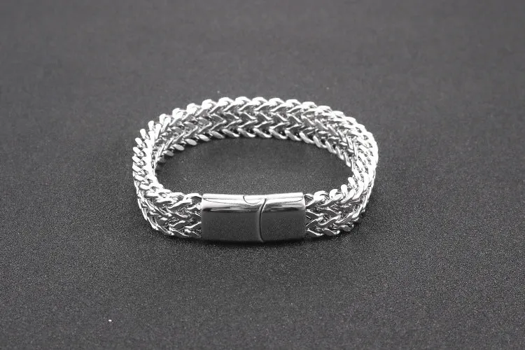 Unisex Hip-Hop Titanium Steel Double-Row Bracelet - Simple Grid Design for Men