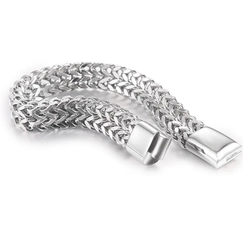 Unisex Hip-Hop Titanium Steel Double-Row Bracelet - Simple Grid Design for Men