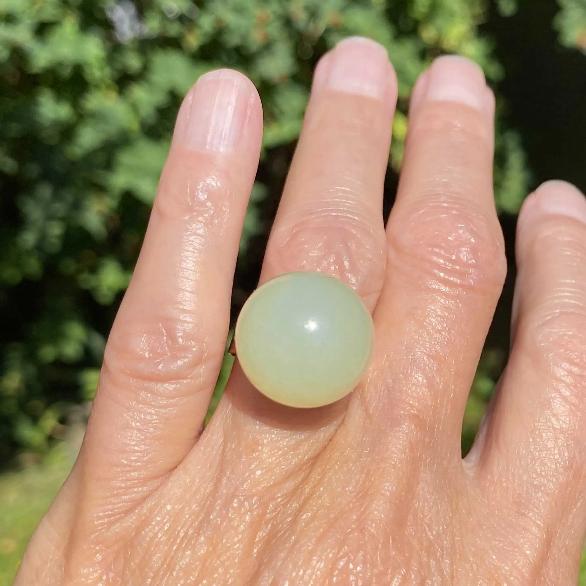 Vintage Cabochon Green Jade Ball Statement Ring