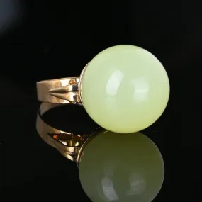 Vintage Cabochon Green Jade Ball Statement Ring