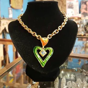 Vintage Christian Lacroix Necklace Heart Pendent Gold Chain