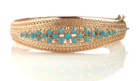 Vintage Retro Portugese Filigree 19k Rose Gold & Turquoise Bracelet