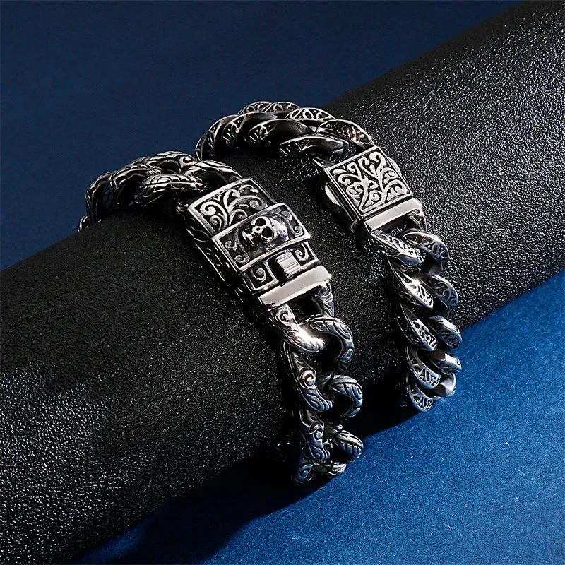 Vintage Skull Pattern Interlocking Titanium Steel Bracelet for Men