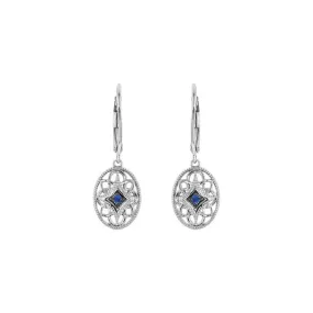 Vintage Style Sterling Silver Lever Back Blue Sapphire Earrings