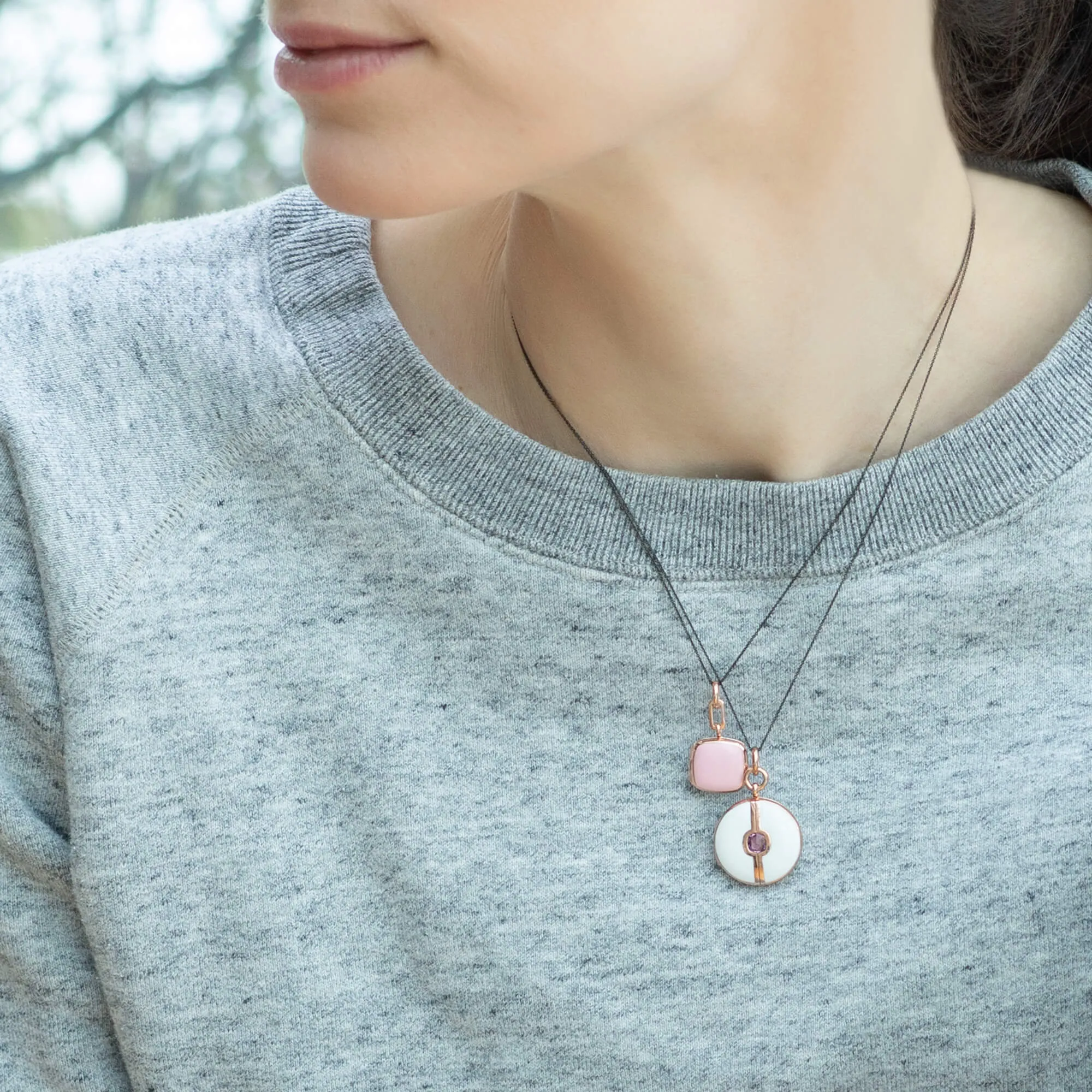 White Enamel and Vermeil Round Locket with Pink Sapphire