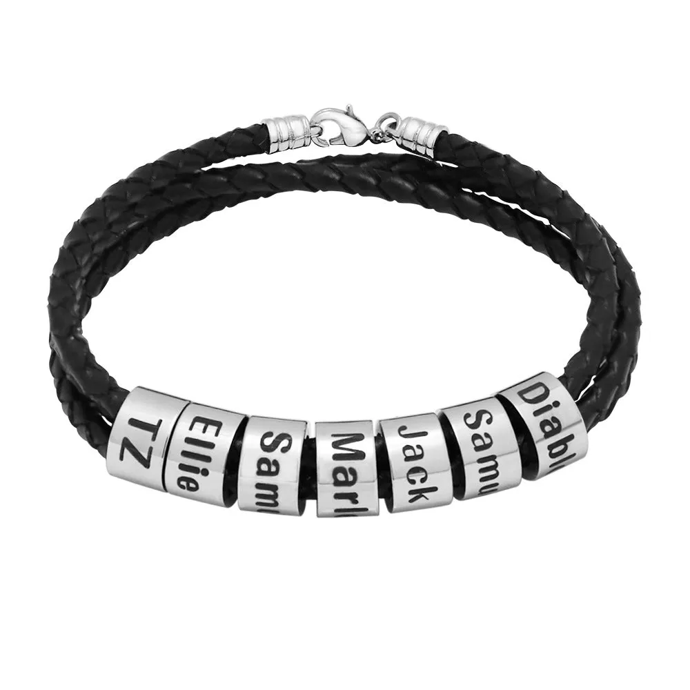 Woven Beads Bracelet Men's DIY Custom Letter Name Leather Rope Bracelet Father