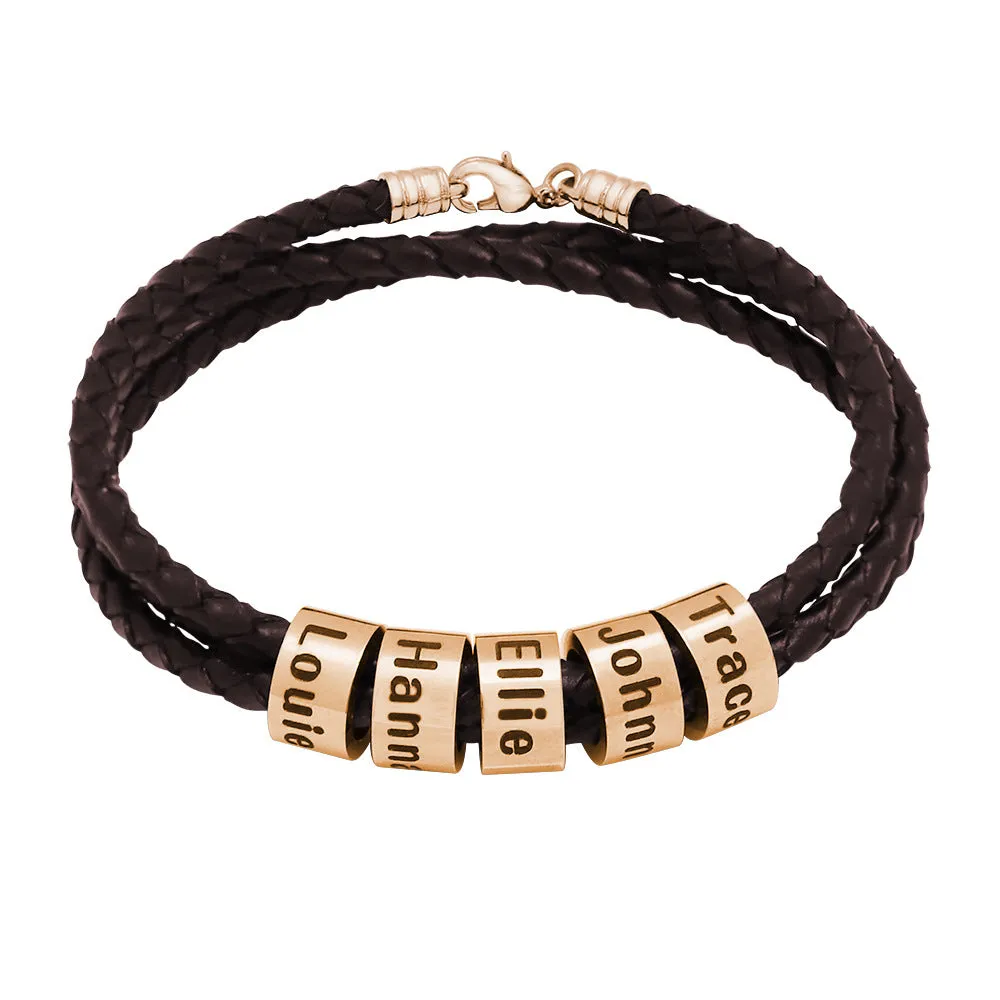 Woven Beads Bracelet Men's DIY Custom Letter Name Leather Rope Bracelet Father