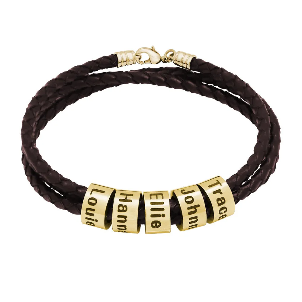 Woven Beads Bracelet Men's DIY Custom Letter Name Leather Rope Bracelet Father