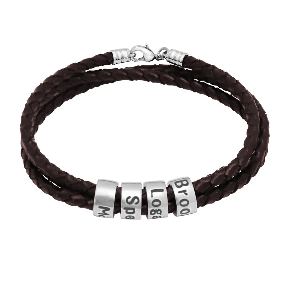 Woven Beads Bracelet Men's DIY Custom Letter Name Leather Rope Bracelet Father