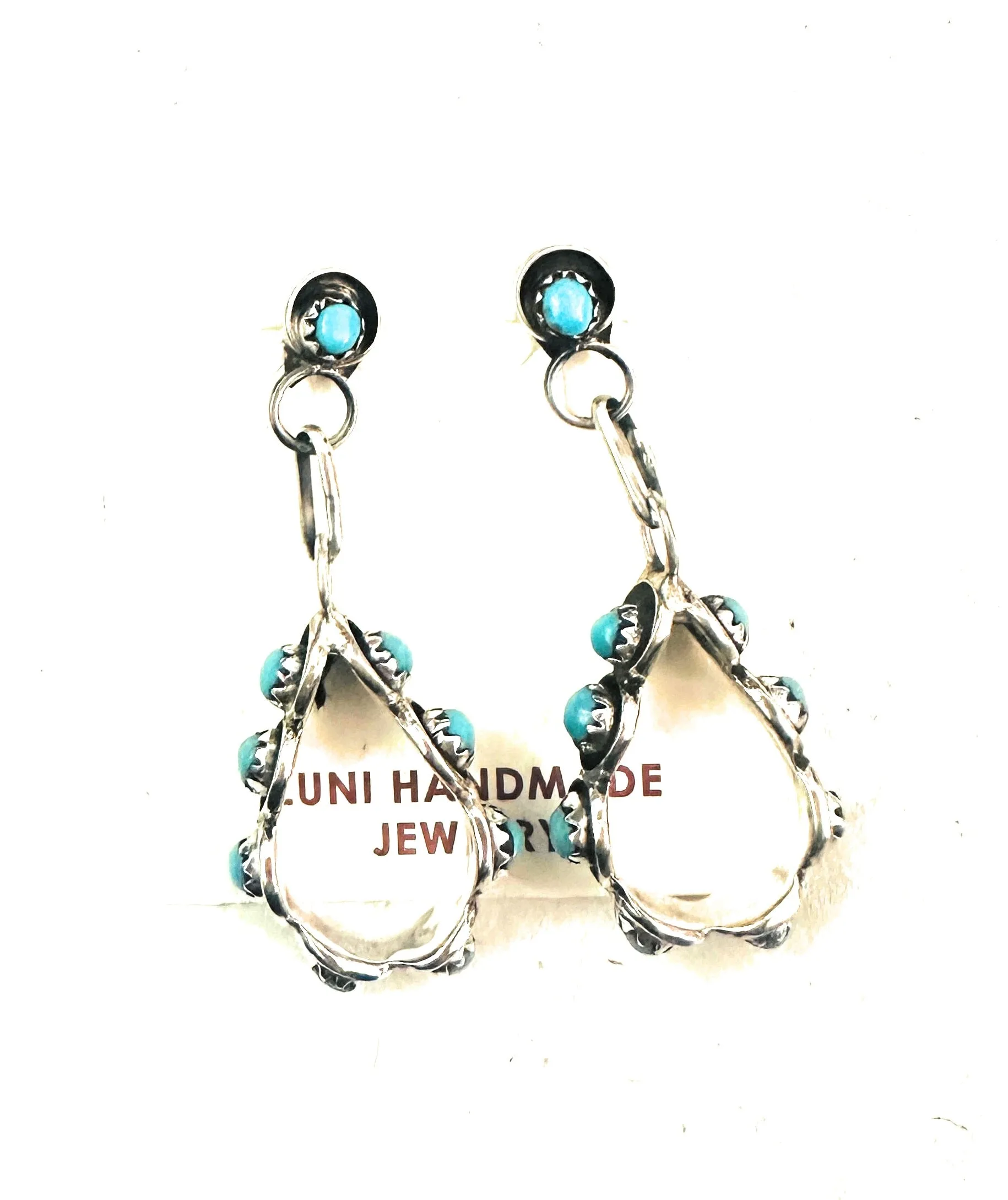 Zuni Turquoise & Sterling Silver Snake Eye Dangle Earrings