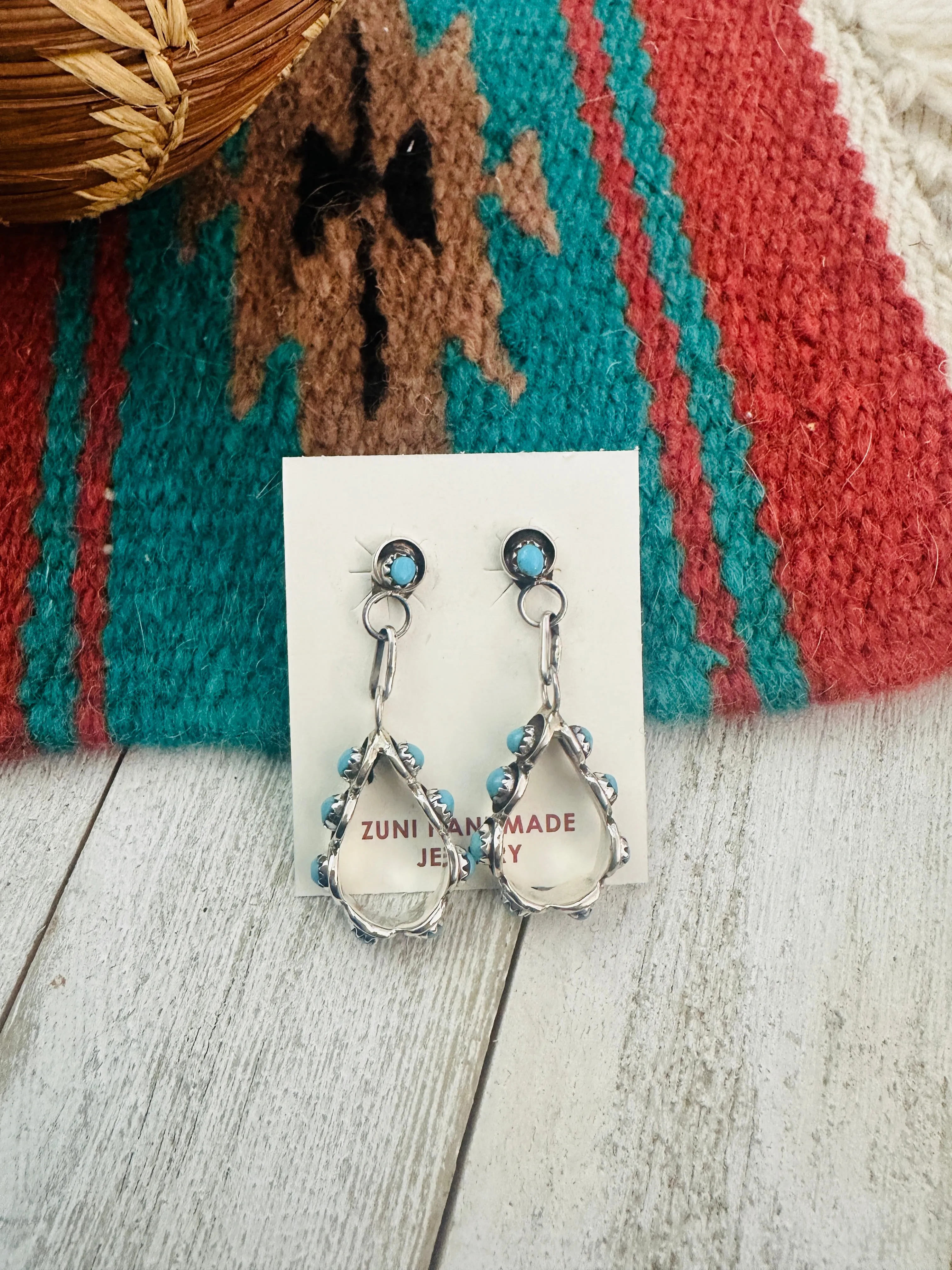 Zuni Turquoise & Sterling Silver Snake Eye Dangle Earrings